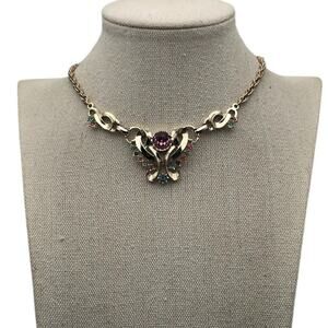 Vintage Art Deco Revival Statement Necklace Multi-Stone Accent Pink Centerpiece